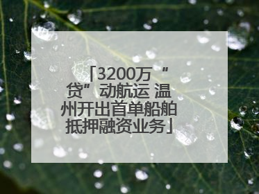 3200万“贷”动航运 温州开出首单船舶抵押融资业务